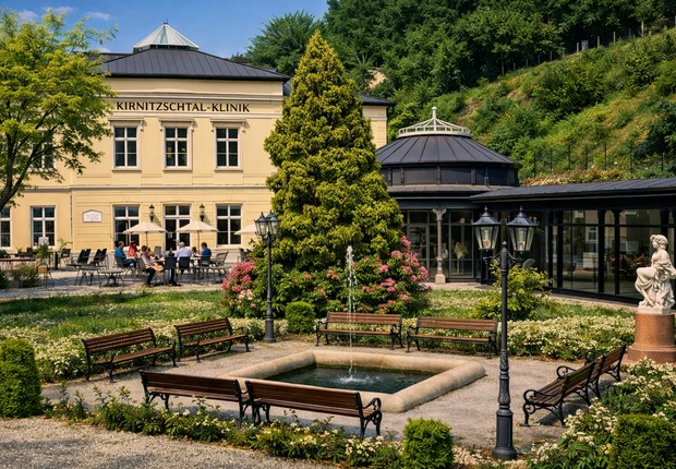 Außenansicht mit seitlichem Blick auf den Haupteingang der Kirnitzschtal-Klinik Bad Schandau im Kirnitzschtal Außenansicht mit seitlichem Blick auf den Haupteingang der Kirnitzschtal-Klinik Bad Schandau im Kirnitzschtal